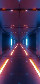 Futuristic neon tunnel wallpaper with blue and orange hues.