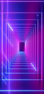 Futuristic neon tunnel with vibrant blue and pink hues in a mobile wallpaper.