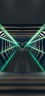 Futuristic tunnel with neon green lights and dark ambiance for phone wallpaper.