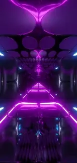 Futuristic neon tunnel with vibrant purple and blue lights.