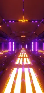 Futuristic neon tunnel wallpaper with vibrant purple and orange colors.