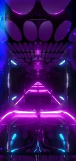 Mobile wallpaper featuring a neon lit futuristic tunnel with purple and blue lights.