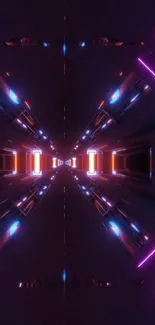 Futuristic neon tunnel wallpaper with vibrant lights.