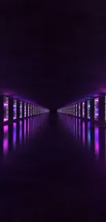 Futuristic neon tunnel with glowing purple lights and symmetry.