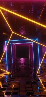 Futuristic neon tunnel with vibrant lights