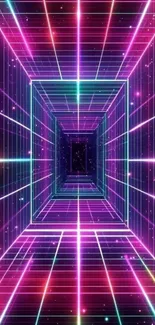 Futuristic neon tunnel with bright colorful lights.