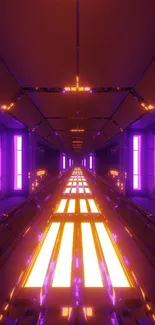 Futuristic neon tunnel with glowing lights.