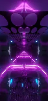 Futuristic tunnel with neon lights and purple hues, perfect for mobile wallpaper.