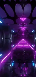 Futuristic neon tunnel with purple glow.