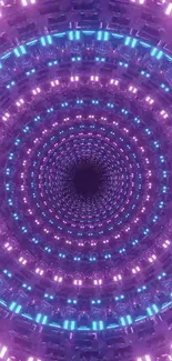 Futuristic neon tunnel wallpaper with purple and blue lights creating a vortex effect.