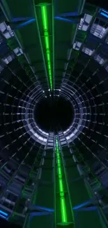 Futuristic neon green tunnel with abstract design and sci-fi elements.