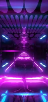 Futuristic neon tunnel with purple and blue lights.