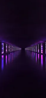 Futuristic neon tunnel with purple lights creating a digital aesthetic.