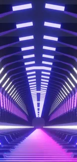 Futuristic neon tunnel with purple and pink hues on mobile wallpaper.