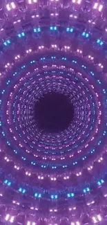 Futuristic neon tunnel with spiral pattern in purple and blue hues.