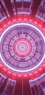 Mesmerizing futuristic neon tunnel wallpaper with red and purple lights.