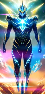 Futuristic neon warrior with vibrant colors.