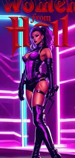 Illustration of a futuristic female warrior in neon.