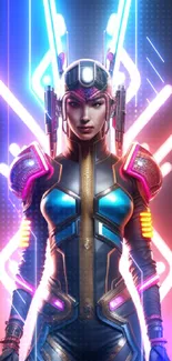 Futuristic neon warrior with vibrant colors.