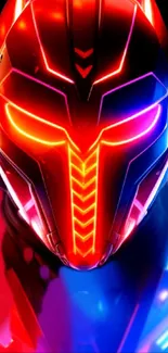 Futuristic neon warrior with red and blue glow