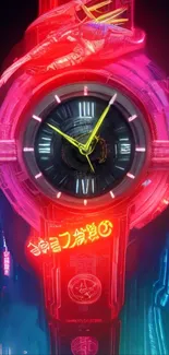 Futuristic neon watch with cyberpunk design.