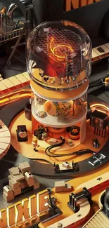 Futuristic Nixie tube art with orange hue and mechanical details.