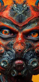 Futuristic orange alien art with intricate designs.