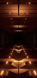 Futuristic orange corridor wallpaper with warm glowing lights.