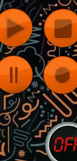 Abstract orange control buttons on a patterned backdrop.