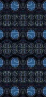 Futuristic digital wallpaper with blue orbs in an intricate pattern.