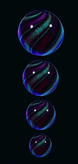 Futuristic neon spheres on black background.