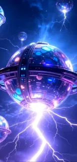Futuristic glowing orbs with electric lightning.