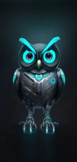 Futuristic digital owl with neon blue accents on a dark phone wallpaper.