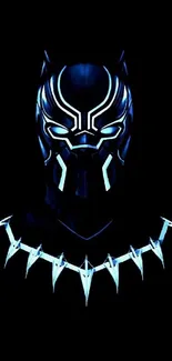 Futuristic panther design with vibrant blue on black background.