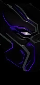 Futuristic panther mask wallpaper with neon purple highlights.