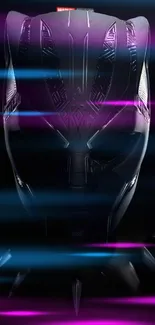 Futuristic panther-themed mobile wallpaper with purple and blue neon lights.