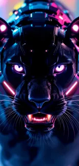 Futuristic panther with neon lights in a dynamic, cyber-styled theme.