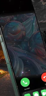 Futuristic mobile phone wallpaper with geometric art.
