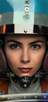 Futuristic woman in pilot helmet mobile wallpaper.