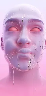 Futuristic pink metallic face on a soft gradient background wallpaper.