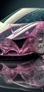 Futuristic pink car with floral details in digital art style.