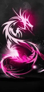 Pink neon dragon design on a dark mobile wallpaper.