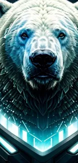 Futuristic polar bear artwork with glowing blue highlights.