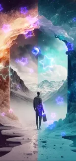 Surreal mobile wallpaper with a portal leading to magical realms.