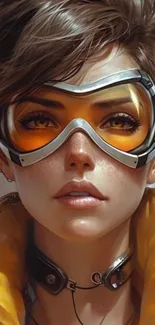 Futuristic portrait of a woman wearing goggles.
