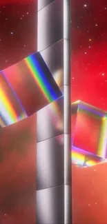 Futuristic prism art with rainbow cubes on cosmic background.