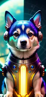 Futuristic Corgi in Sci-Fi Setting Wallpaper