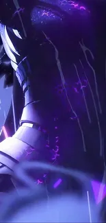 Futuristic purple armor-themed wallpaper with dynamic design.