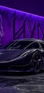 Futuristic car with purple neon background in modern style.