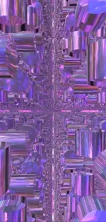 Futuristic purple geometric wallpaper with metallic cylinders.